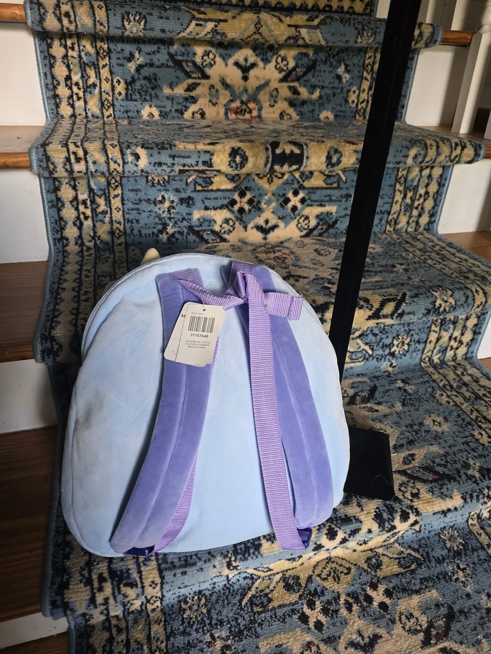 Plush Kids Cow Backpack - Light Blue and Lavender
